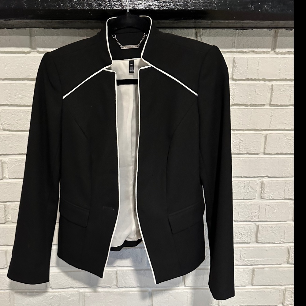 WHBM black blazer with white piping